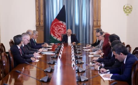 Afghan President Ashraf Ghani meets with U.S. special representative for Afghanistan Zalmay Khalilzad in Kabu