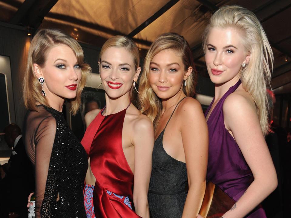 Taylor Swift, Jaime King, Gigi Hadid and Ireland Baldwin attend the 2014 Vanity Fair Oscar Party Hosted By Graydon Carter on March 2, 2014 in West Hollywood, California