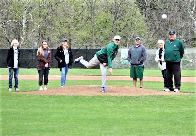 Fisher Catholic retired Ben Thimmes' No. 11 baseball jersey during a recent alumni game. Thimmes passed away in 2016. During the retirement ceremony, Thimmes' son, Benjamin, threw out the first pitch at the alumni game with his mother Sarah, his sister Sophie, as well as Ben’s parents, Leo and Jane, and Ben’s brother Luke surrounding him. The pitch was caught by Ben’s high school coach Scott Burke.