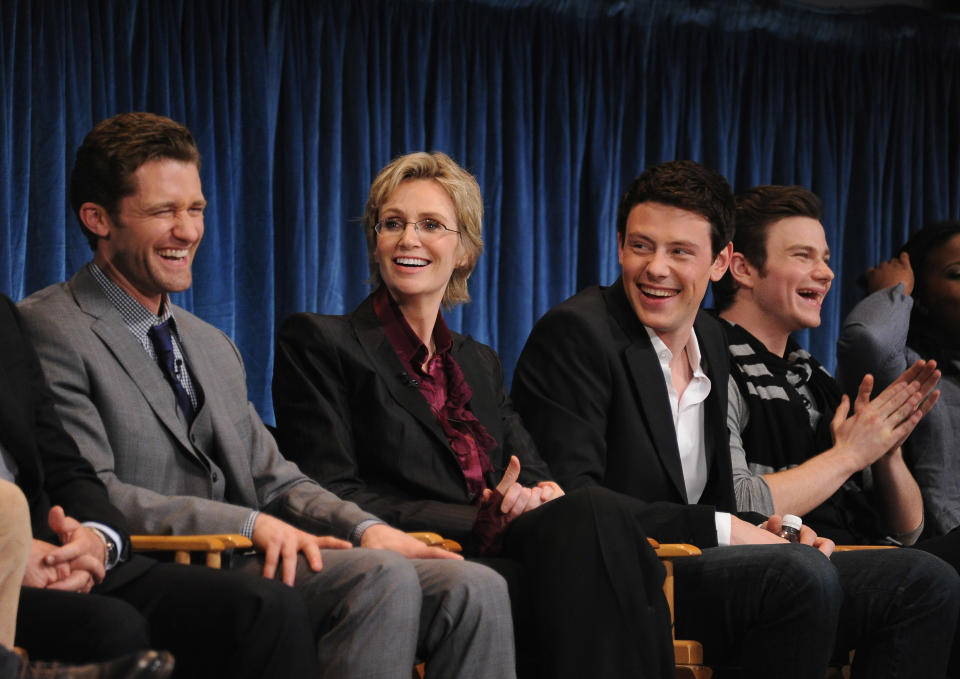 BEVERLY HILLS, CA - MARCH 16: (L-R) Actor Matthew Morrison, actress Jane Lynch and actor Cory Monteith attend the Paley Center for Media's Paleyfest 2011 Event honoring "Glee" at the Saban Theatre on March 16, 2011 in Beverly Hills, California. (Photo by Michael Buckner/Getty Images)