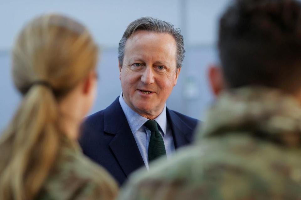 Foreign secretary David Cameron meets British troops, part of the Nato-led peacekeeping mission, during a visit to Kosovo earlier this month (PA)