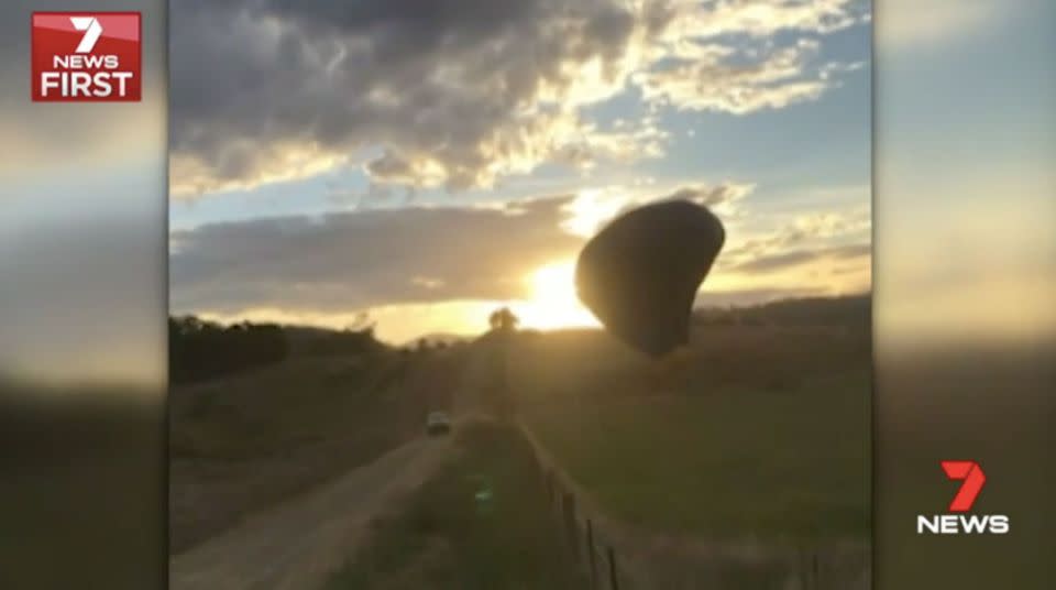 It bounced along the ground, only coming to a stopped when the basket tipped over. Source: 7 News