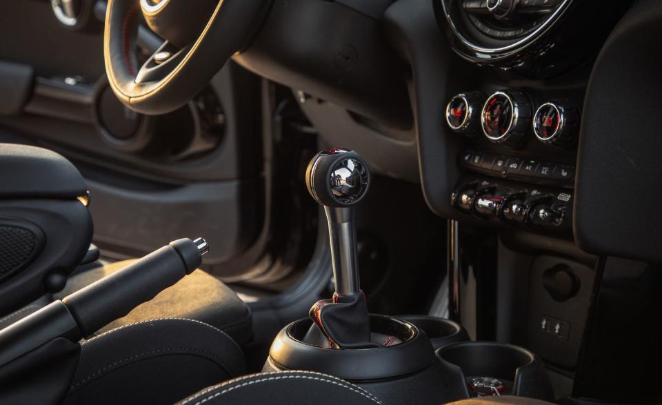 <p>The Mini's manual gearbox simply isn't crisp enough to enjoy when driving hard and requires too much attention to operate smoothly.</p>