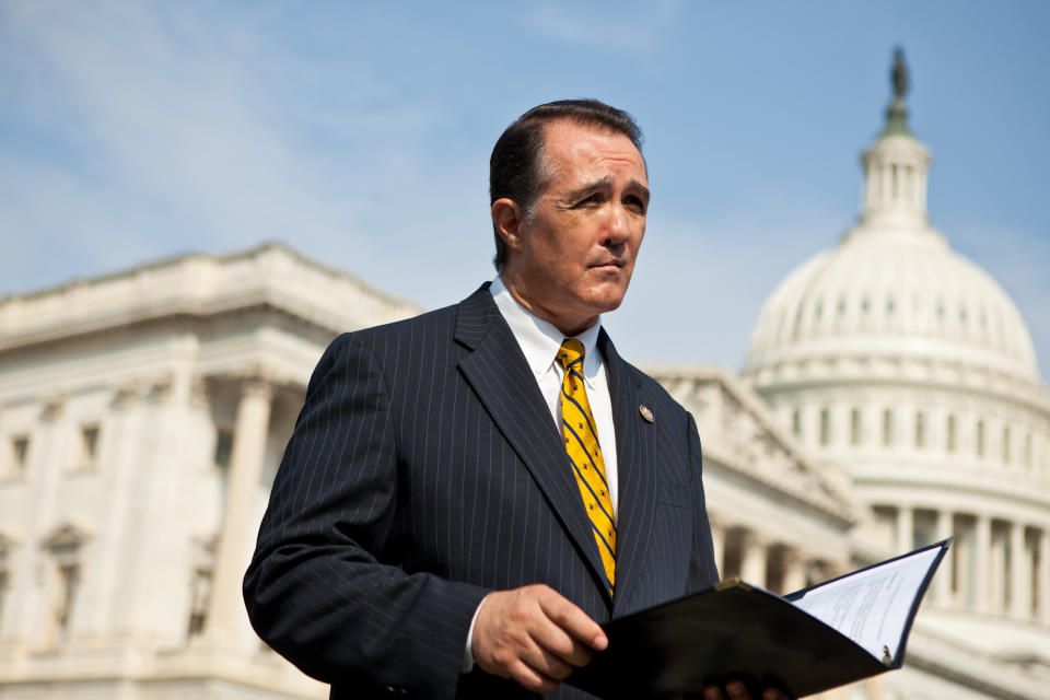 Rep. Trent Franks (R-AZ) listens during a news conference for the launch of the Congressional HIV/AIDS Caucus on Capitol Hill on September 15, 2011 in Washington, DC.