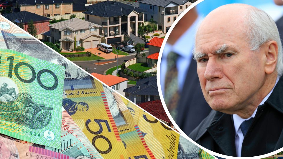 Pictured: Images suggesting RBA interest rate decision including John Howard, Australian cash and houses. Images: Getty