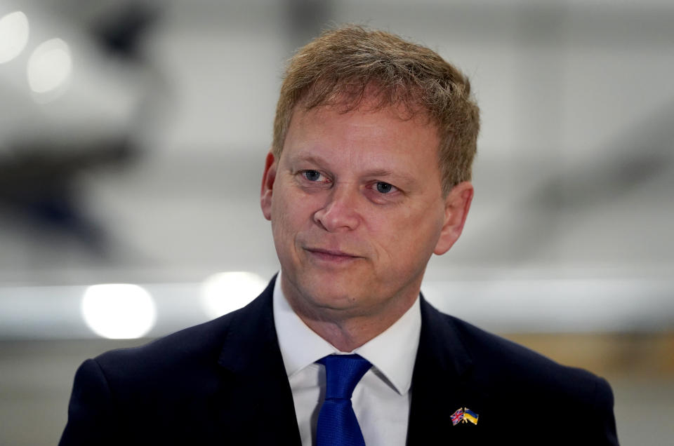 Transport Secretary Grant Shapps speaks to the media about the UK's transport sanctions against Russia, at Biggin Hill, Westerham. Picture date: Friday April 8, 2022.