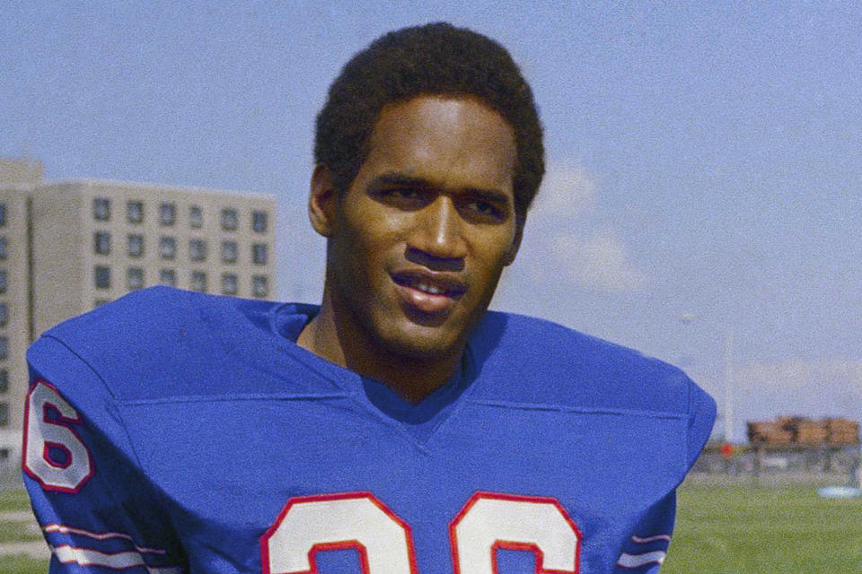 FILE - Buffalo Bills' O.J. Simpson posed in 1969. O.J. Simpson, the decorated football superstar and Hollywood actor who was acquitted of charges he killed his former wife and her friend but later found liable in a separate civil trial, has died. He was 76. Simpson's attorney confirmed to TMZ he died Wednesday night, April 10, 2024, in Las Vegas. (AP Photo/File)