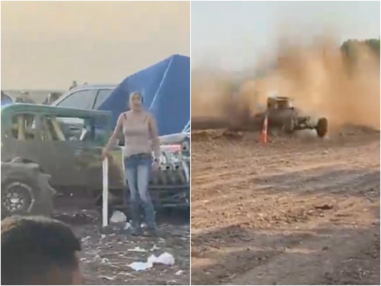 A mud racer veered off the track and crashed into the audience in Fabens in southern Texas.  (fitfamelpaso/Instagram)