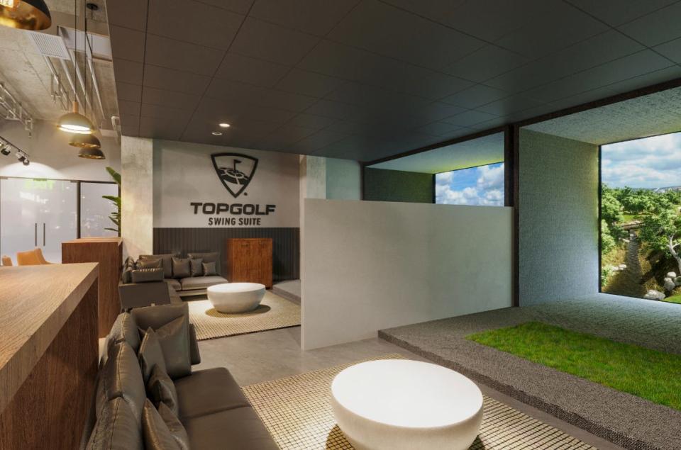 The new City Food Hall in Gainesville will feature TopGolf Swing Suites, shown in this artist rendering.