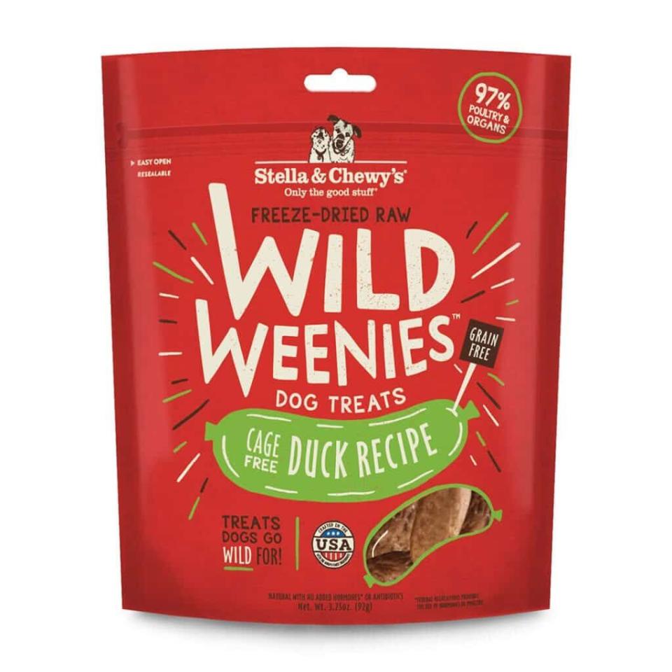 <p><strong>Stella & Chewy's</strong></p><p>stellaandchewys.com</p><p><strong>$5.00</strong></p><p><a href="https://www.stellaandchewys.com/dog-food/cage-free-duck-wild-weenies/" rel="nofollow noopener" target="_blank" data-ylk="slk:BUY NOW;elm:context_link;itc:0;sec:content-canvas" class="link ">BUY NOW</a></p><p>Our Food Director's pup goes "absolutely nuts" for these, and Lauren feels great about giving them to her: "They’re grain-free, gluten-free, and potato-free (not that we care really but people do), and they snap in half easily to make them stretch for a bit longer."</p>