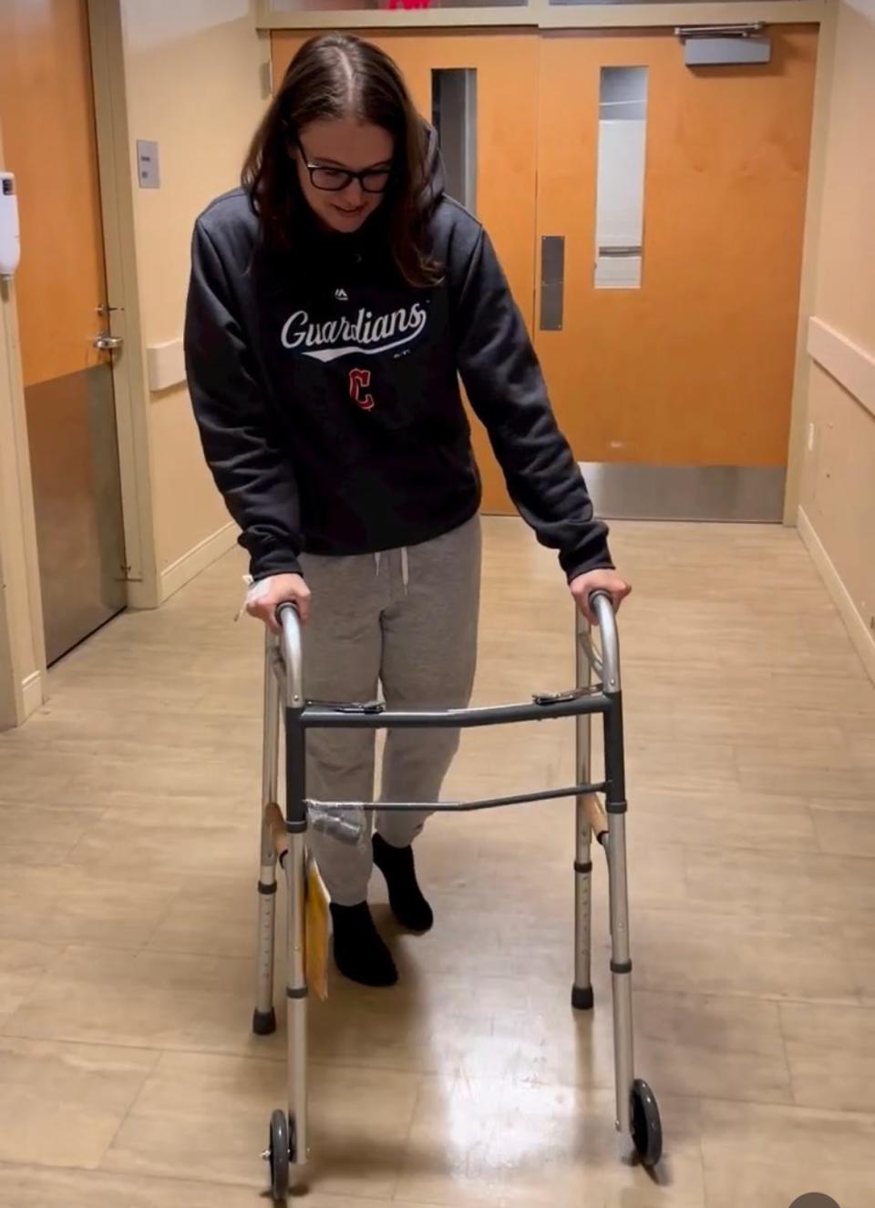 Reporter Jennifer Pignolet's first excursion out of the hospital room four days after surgery to correct hip dysplasia.