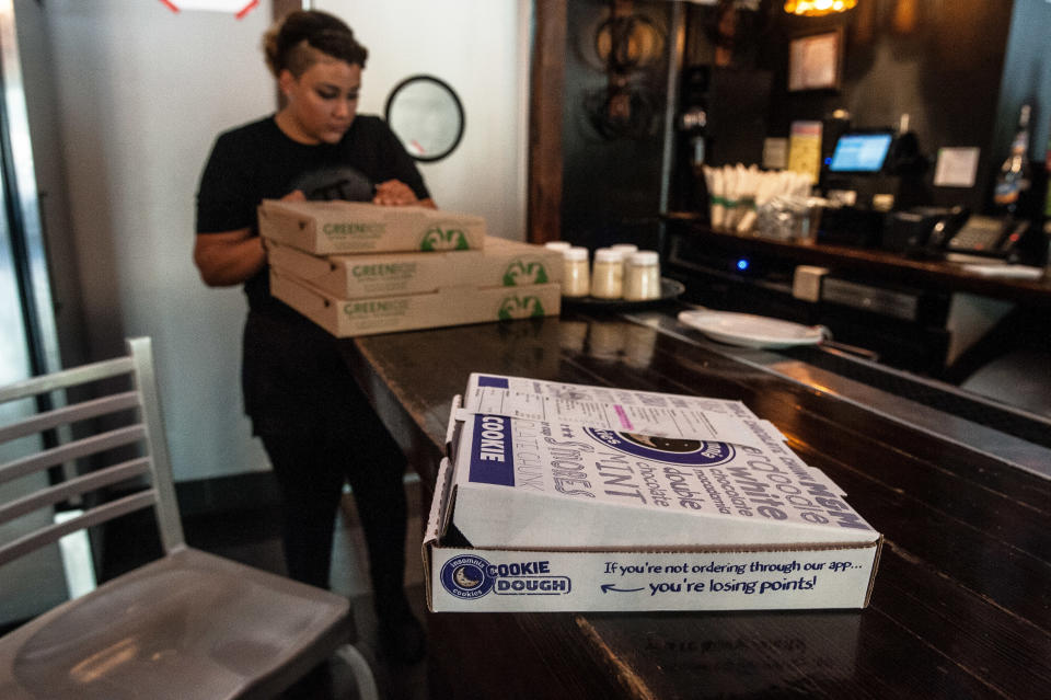 Employees at Pi Pizzeria received an anonymous gift of&nbsp;Insomnia Cookies from someone hoping to show support. (Photo: Joseph Rushmore for HuffPost)