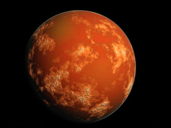 An illustration envisions Mars, as presented during the unveiling of the proposed Mars flyby mission on Feb. 27, 2013.