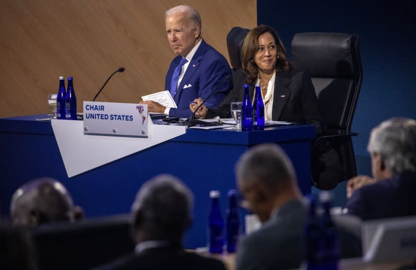 Los Angeles, CA - June 09: U.S President Joe Biden and U.S. Vice President Kamala Harris at the Summit of the Americas at the LA Convention Center in Los Angeles on Wednesday, June 8, 2022. (Francine Orr/ Los Angeles Times)