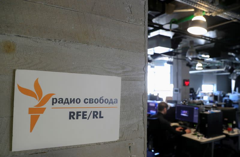 FILE PHOTO: A view shows the newsroom of Radio Free Europe/Radio Liberty broadcaster in Moscow