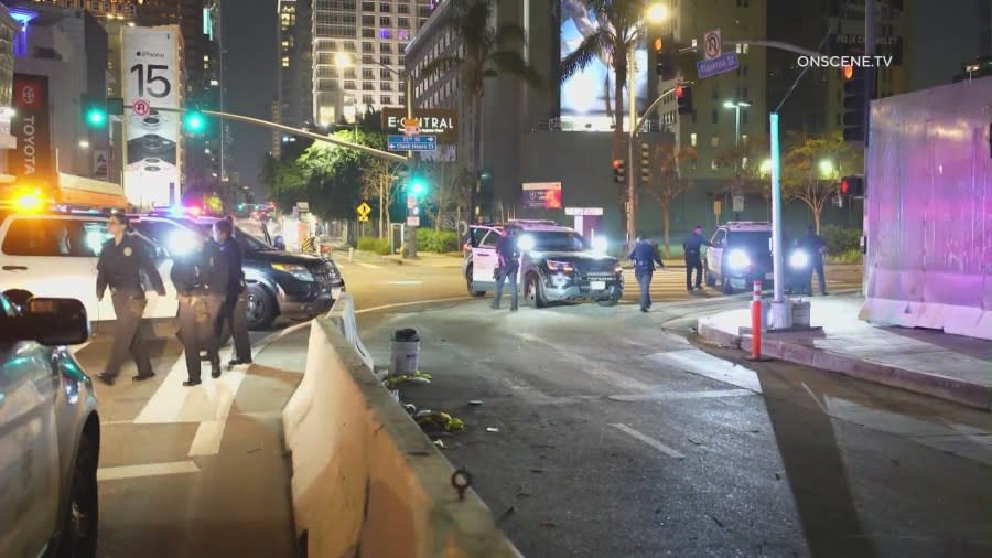 Police respond to Oceanwide Plaza in downtown Los Angeles after reports of possible trespassers