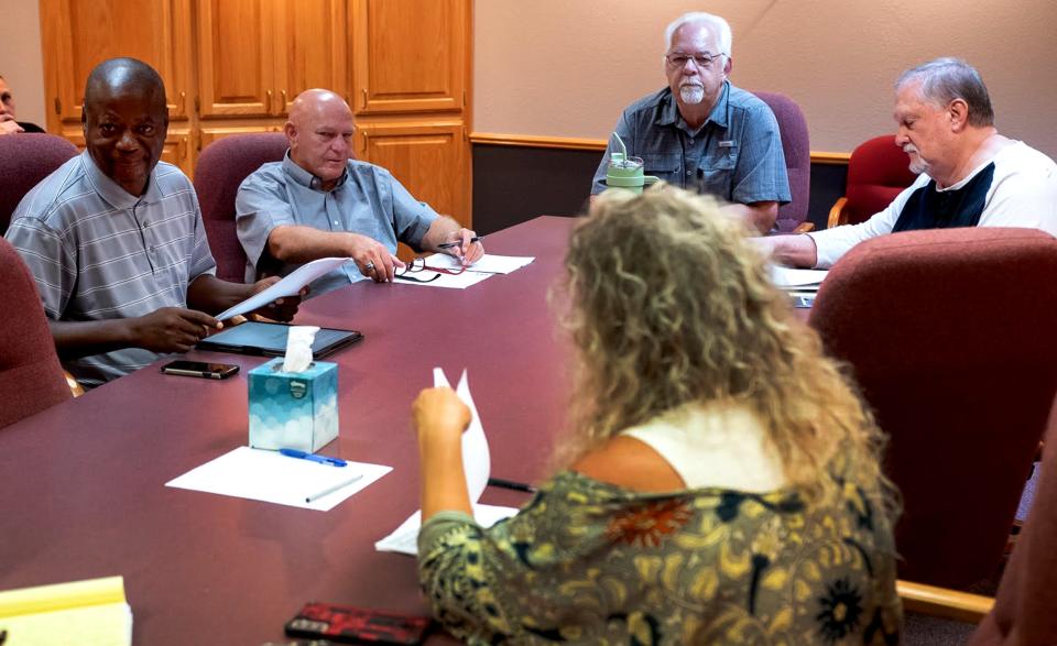 Pottawatomie County Public Safety Center Trustees meet on Aug. 23. The men that oversee the jail from left to right are: David Henry, Victor Lee, Chairman Rick Stiles and Bill Horacek. Trustee Bill Torbett was not in attendance.