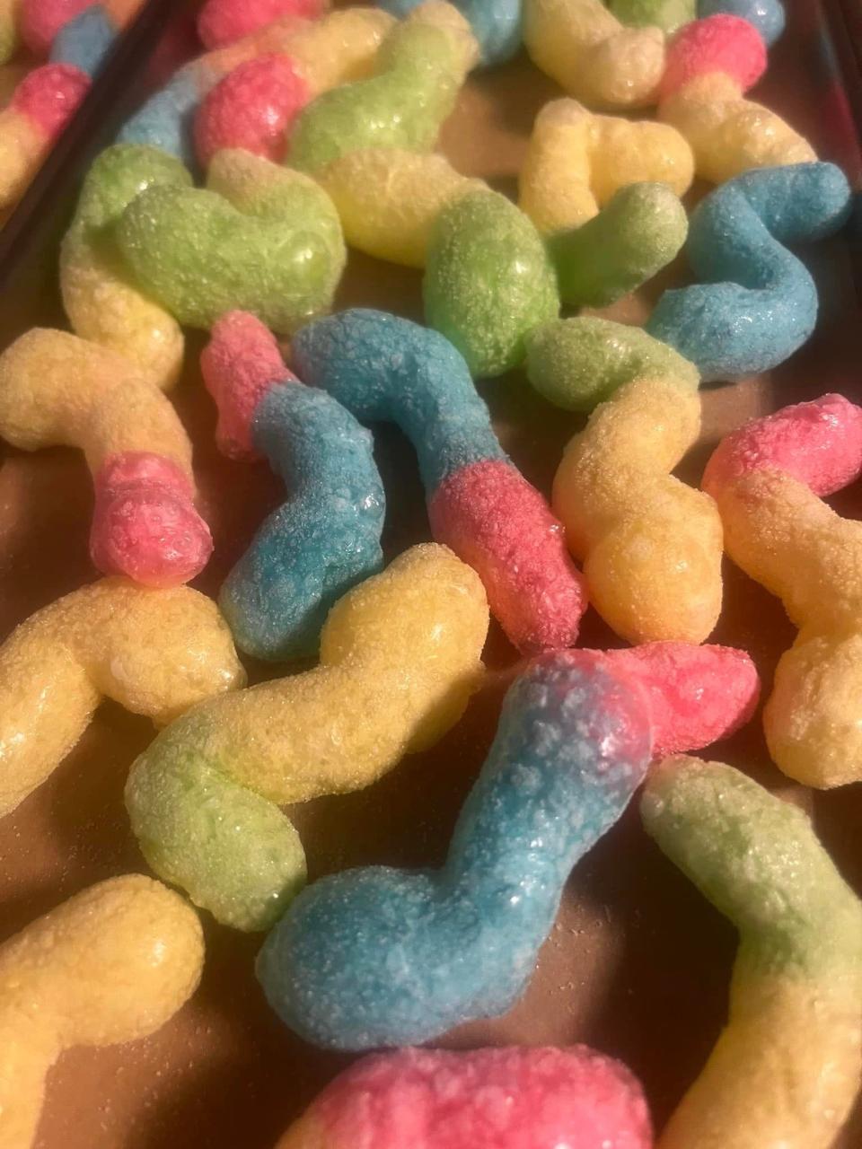 Freeze-dried sour gummy worms are sold at Jolted in Suring.