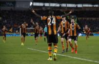 Britain Football Soccer - Hull City v Liverpool - Premier League - The Kingston Communications Stadium - 4/2/17 Hull City's Oumar Niasse celebrates scoring their second goal Reuters / Phil Noble Livepic