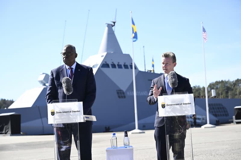 U.S. Defence Secretary Austin visits Musko Naval Base in Stockholm County