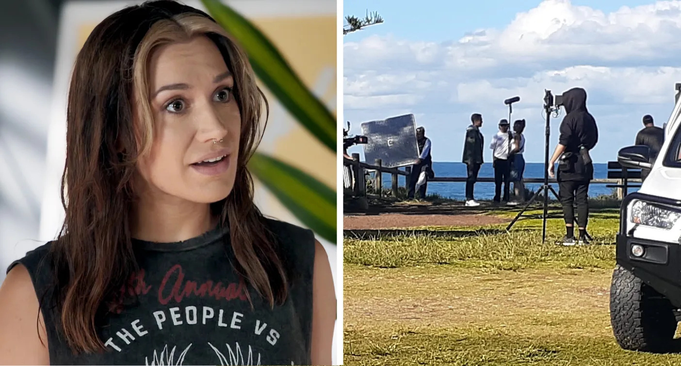 L: Eden Fowler on Home and Away. R: Abigail Fowler filming on Home and Away