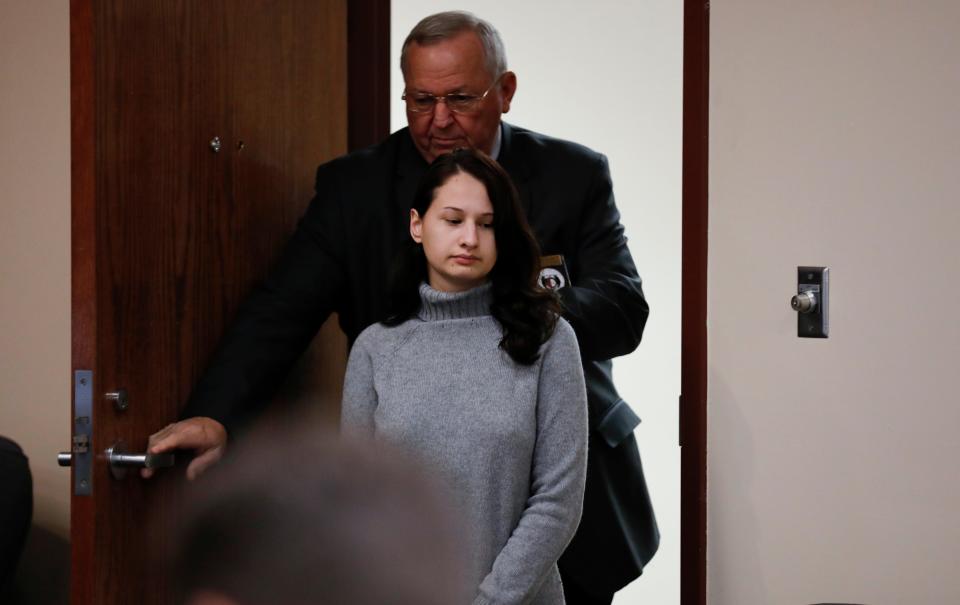 Gypsy Blanchard takes the stand during the trial of her ex-boyfriend Nicholas Godejohn on Nov. 15, 2018. Godejohn is on trial for fatally stabbing Gypsy's mother, 48-year-old Clauddine "Dee Dee" Blanchard, at her Greene County home in June of 2015.