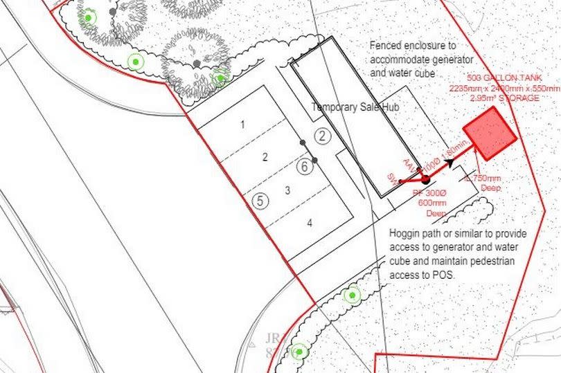 The site plan of the temporary sales cabin on the Appledore Grove estate