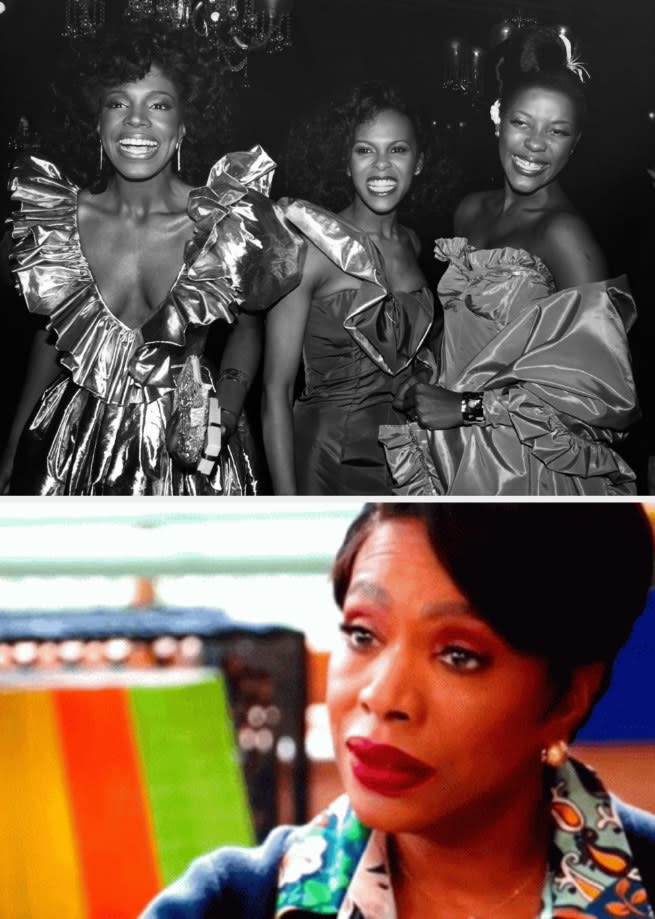 Ralph with the Broadway cast of "Dreamgirls" in 1981; Ralph on "Abbott Elementary"