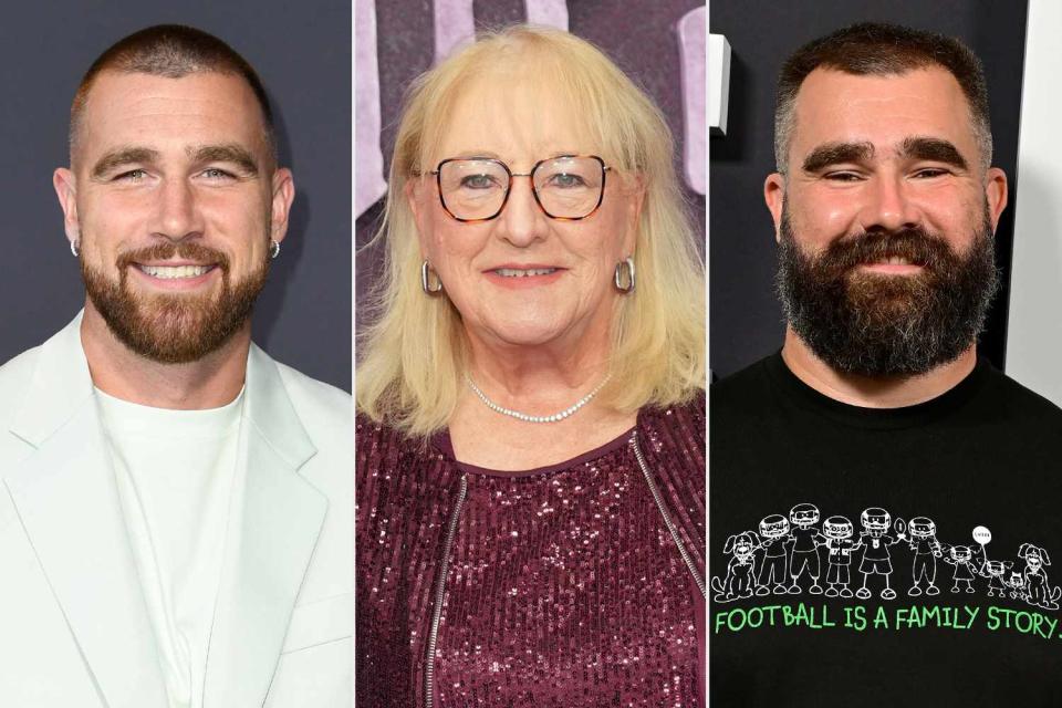 <p>JC Olivera/Getty; John Nacion/Variety via Getty; Lisa Lake/Getty</p> Travis Kelce; Donna Kelce; Jason Kelce