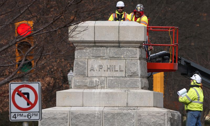 Statue of Confederate General A.P. Hill is removed from its plinth in Richmond