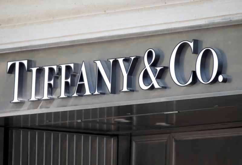 FILE PHOTO: Tiffany & Co. logo outside a store in Paris