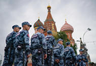 <p>Policemen guard Red Square and St Basil’s Cathedral ahead of the World Cup in Moscow, Russia. Moscow and Russia are gearing up for the start of the World Cup tournament. FIFA expects more than three billion viewers for the World Cup that begins this week in Russia. (Christopher Furlong/Getty Images) </p>