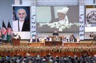 Afghanistan's President Ashraf Ghani speaks during a consultative grand assembly, known as Loya Jirga, in Kabul