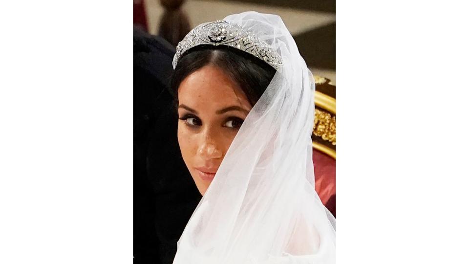 Meghan Markle wearing tiara and veil