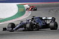 Mercedes driver Lewis Hamilton, of Britain, races during the Formula One U.S. Grand Prix auto race at the Circuit of the Americas, Sunday, Nov. 3, 2019, in Austin, Texas. (AP Photo/Chuck Burton)