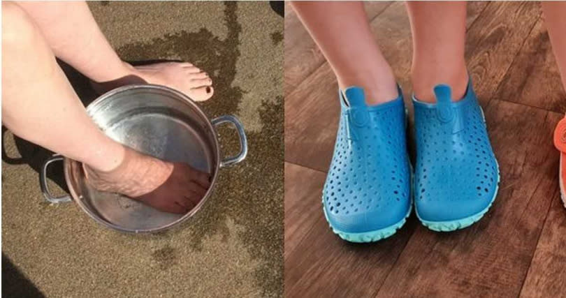 民眾若被鱸魚刺傷的應立刻泡溫水稀釋毒性，也可以在海邊穿鞋預防受傷。（圖／翻攝自推特）