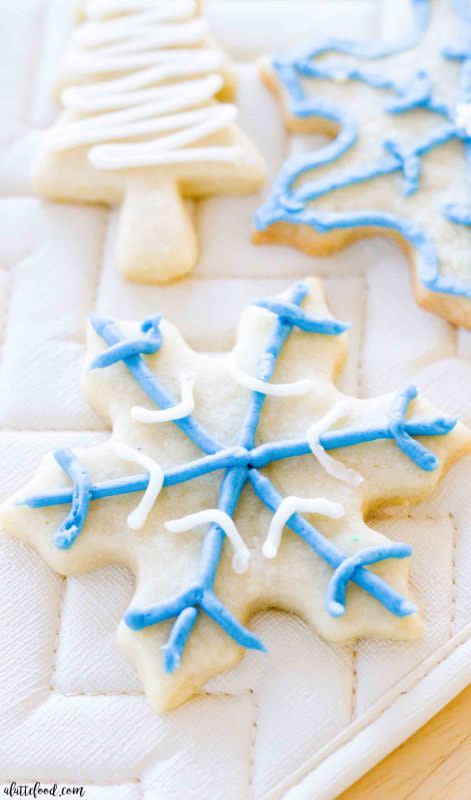 <p>A Latte Food</p><p>These soft baked cutout sugar cookies are made with homemade frosting and are such a simple classic christmas cookie recipe.</p><p><strong>Get the recipe: <a href="https://www.alattefood.com/soft-baked-cutout-sugar-cookies/" rel="nofollow noopener" target="_blank" data-ylk="slk:Soft Baked Cutout Sugar Cookies;elm:context_link;itc:0;sec:content-canvas" class="link rapid-noclick-resp"><em>Soft Baked Cutout Sugar Cookies</em></a></strong></p>