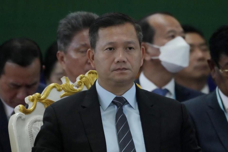 Cambodian Prime Minister Hun Manet attends an inauguration ceremony of Cambodia’s newest and biggest airport, Siem Reap Angkor International Airport in Siem Reap province, Cambodia, Thursday, Nov. 16, 2023. The new airport can handle 7 million passengers a year, with plans to augment it to handle 12 million passengers annually from 2040. It was constructed under a 55-year build-operate-transfer (BOT) program between Cambodia and China. (AP Photo/Heng Sinith)