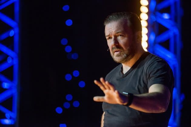 Ricky Gervais on stage during his new comedy show SuperNature (Photo: Netflix)