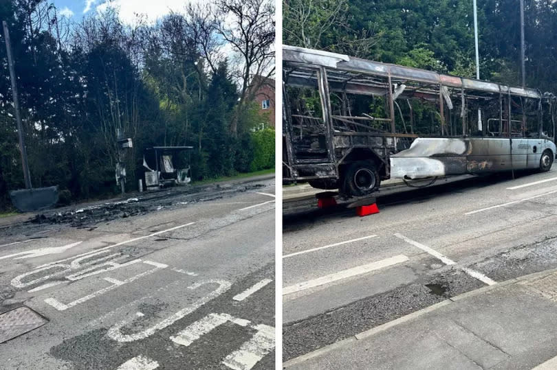 The fire destroyed the bus and appears to have damaged the road surface -Credit:Judi Coppel