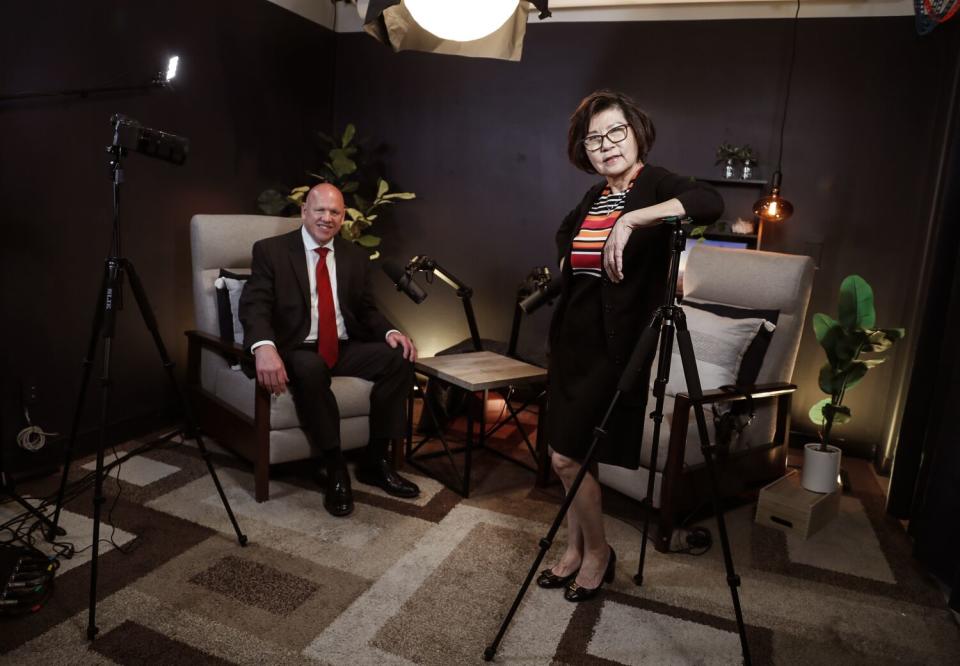 Scott Warmuth and Tammy Wong, at their office in San Gabriel.