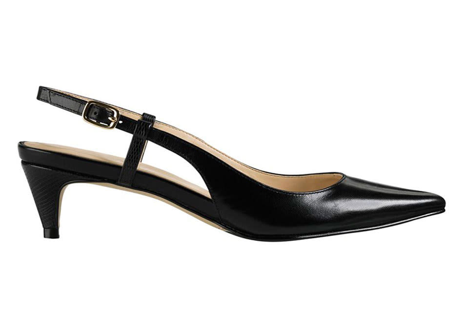 <p>Cole Haan Juliana Low-Heel Slingback Pump in Black, $148, <a href="http://www.neimanmarcus.com/Cole-Haan-Juliana-Low-Heel-Slingback-Pump-Black/prod172090261/p.prod?ecid=NMALRFeedJ84DHJLQkR4&ci_src=14110925&ci_sku=sku153100922" rel="nofollow noopener" target="_blank" data-ylk="slk:neimanmarcus.com;elm:context_link;itc:0;sec:content-canvas" class="link ">neimanmarcus.com</a><br><br></p>