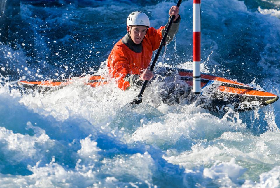 Bennett George trains as Montgomery Whitewater, in Montgomery, Ala., hosts olympic hopefuls in wintertime training on Tuesday January 2, 2024.