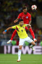 <p>Kyle Walker of England competes with Radamel Falcao of Colombia during the 2018 FIFA World Cup Russia Round of 16 match between Colombia and England at Spartak Stadium on July 3, 2018 in Moscow, Russia. (Photo by Robbie Jay Barratt – AMA/Getty Images) </p>