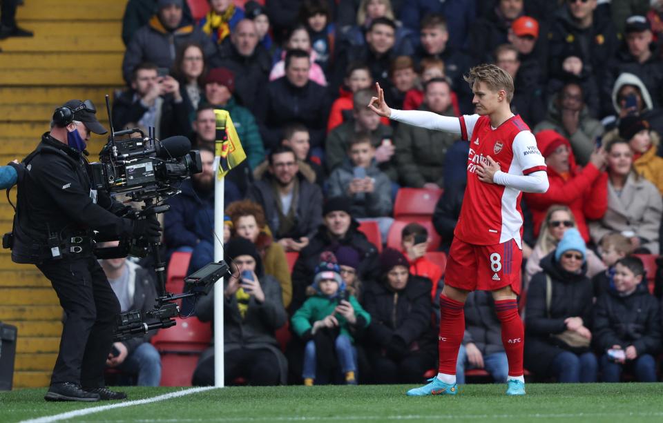 Arsenal's Martin Odegaard celebrates (REUTERS)