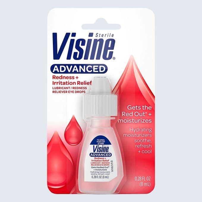 <a href="https://go.skimresources.com?id=131817X1594237&xs=1&url=https%3A%2F%2Fwww.amazon.com%2FVisine-Advanced-Lubricant-Redness-Reliever%2Fdp%2FB000IT3PKA%2Fref%3Dsr_1_2_sspa%3Fdchild%3D1%26keywords%3Dvisine%26qid%3D1597778152%26sr%3D8-2-spons%26psc%3D1%26spLa%3DZW5jcnlwdGVkUXVhbGlmaWVyPUFCRTBRVDRMUVdPTjEmZW5jcnlwdGVkSWQ9QTA0NjY1MjUxVjdYOEdaSU5KNzAmZW5jcnlwdGVkQWRJZD1BMDAyMzQ2MTNUOEE1SjVQMk9XQTQmd2lkZ2V0TmFtZT1zcF9hdGYmYWN0aW9uPWNsaWNrUmVkaXJlY3QmZG9Ob3RMb2dDbGljaz10cnVl" rel="noopener" target="_blank" data-ylk="slk:Visine;elm:context_link;itc:0;sec:content-canvas" class="link rapid-noclick-resp">Visine</a><span class="site_url"><a href="https://go.skimresources.com?id=131817X1594237&xs=1&url=https%3A%2F%2Fwww.amazon.com%2FVisine-Advanced-Lubricant-Redness-Reliever%2Fdp%2FB000IT3PKA%2Fref%3Dsr_1_2_sspa%3Fdchild%3D1%26keywords%3Dvisine%26qid%3D1597778152%26sr%3D8-2-spons%26psc%3D1%26spLa%3DZW5jcnlwdGVkUXVhbGlmaWVyPUFCRTBRVDRMUVdPTjEmZW5jcnlwdGVkSWQ9QTA0NjY1MjUxVjdYOEdaSU5KNzAmZW5jcnlwdGVkQWRJZD1BMDAyMzQ2MTNUOEE1SjVQMk9XQTQmd2lkZ2V0TmFtZT1zcF9hdGYmYWN0aW9uPWNsaWNrUmVkaXJlY3QmZG9Ob3RMb2dDbGljaz10cnVl" rel="noopener" target="_blank" data-ylk="slk:amazon.com;elm:context_link;itc:0;sec:content-canvas" class="link rapid-noclick-resp">amazon.com</a></span><span class="product_price">$11.94</span>