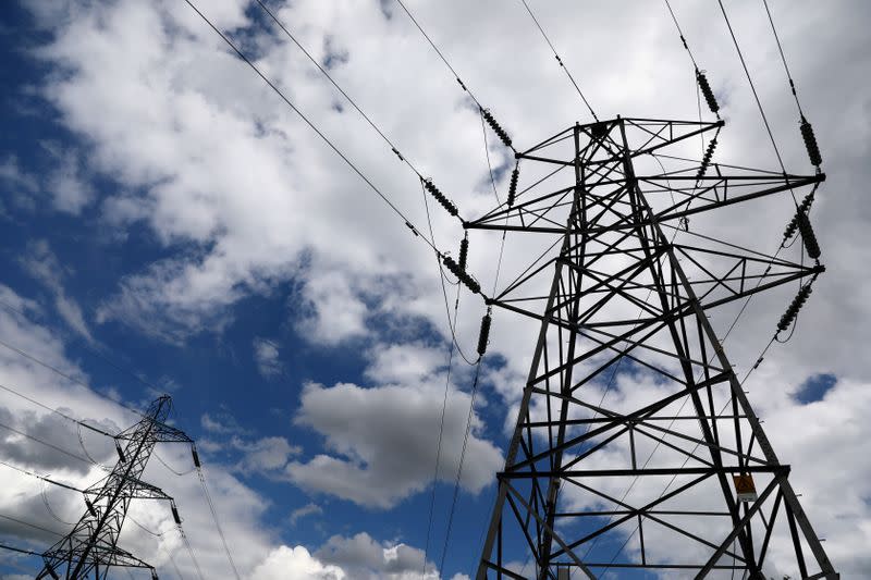 Electricity pylons are seen in London