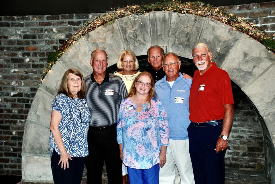 Planning committee team members for the West High School Class of 1973’s reunion are shown during the festivities at the Foundry on Aug. 12, 2023. From left are Judy Harmon Smiddy, Roger Doane, Janice Davis, Suzan Graves Bowman, George Herbold, Greg Pressley, and Rusty Bailey.