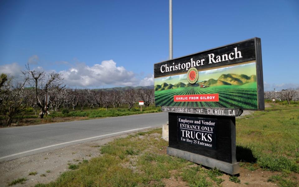 The entrance to Christopher Ranch garlic farm in Gilroy, California on 29 March 2019 - Lucy Nicholson/Reuters