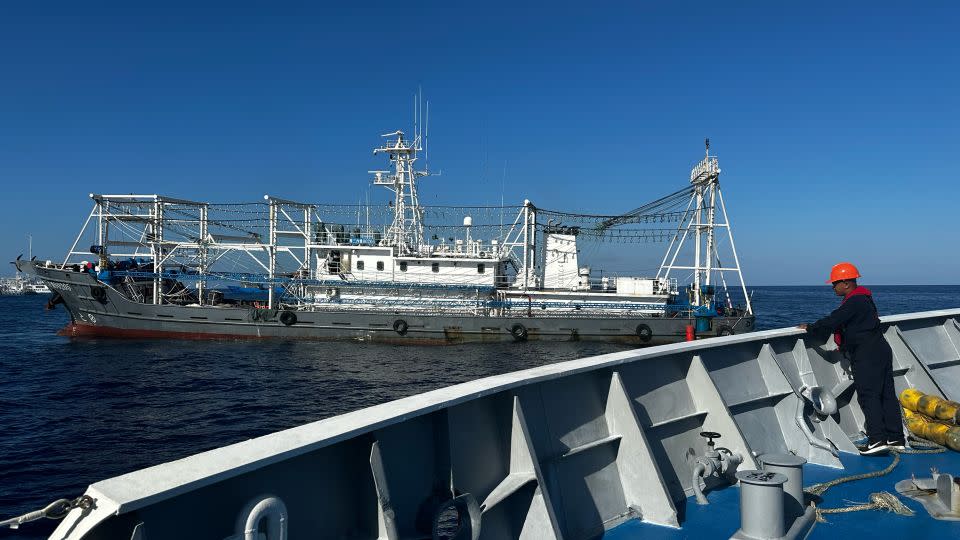 Philippine ships were surrounded by Chinese vessels on March 5. The Philippine Coast Guard said it counted five China Coast Guard vessels and 18 boats belonging to Beijing’s “maritime militia." - Rebecca Wright/CNN
